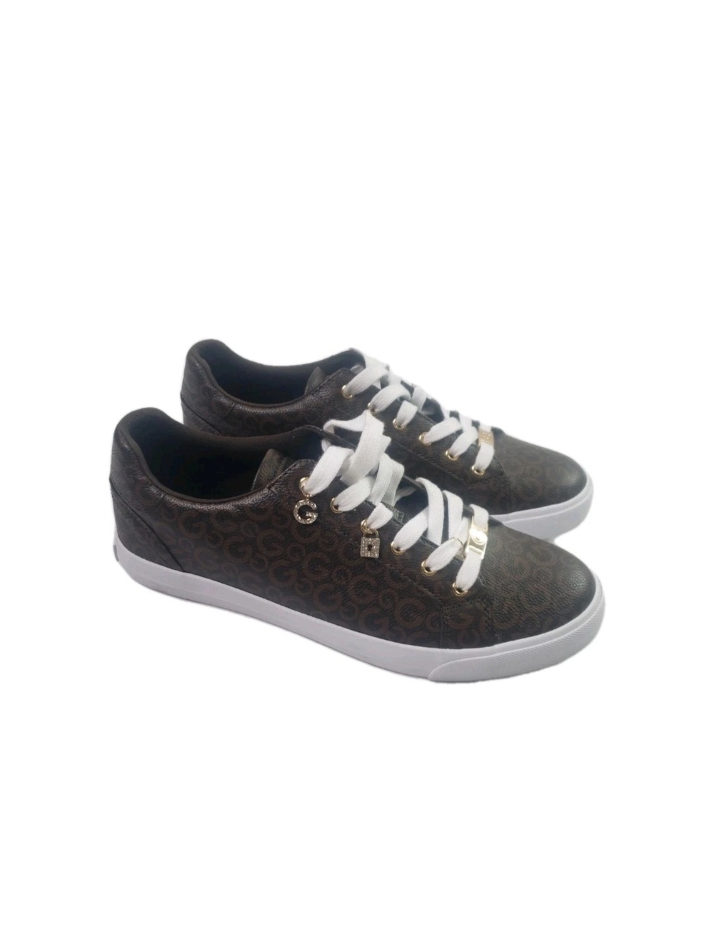 GBG Los Angeles Brown Monogram Lace-Up Sneakers with White Soles
